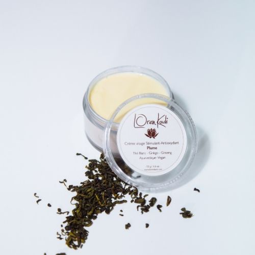 Crème ayurvédique "Plume" stimulante et antioxydante, Thé Blanc - Jasmin" - visage toute peau - 50g - Vegan