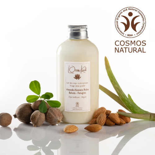 Lait Hydratant Ayurvedique-Corps toute peau-Visage peau grasse "Amande Aloevera Riche"-Vegan-210 ml