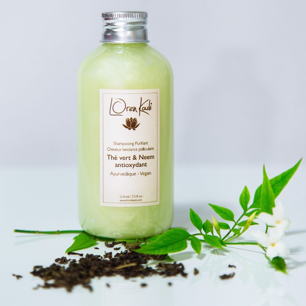 Shampoing ayurvédique "Thé vert & Neem Purifiant" cheveux tendance pelliculaire - 210 ml - Vegan