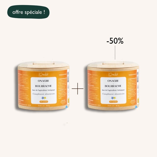 Huile d'Onagre & Bourrache bio - 2 x 60 gélules - Pot kraft