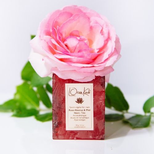 Savon ayurvédique végétal fait main "Rose absolue & miel" adulte & enfant + de 3 ans - 100 g