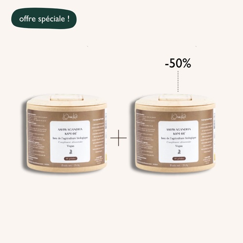 Ashwagandha KSM-66 - Extrait bio - 2 x 60 gélules - Pot kraft - Vegan